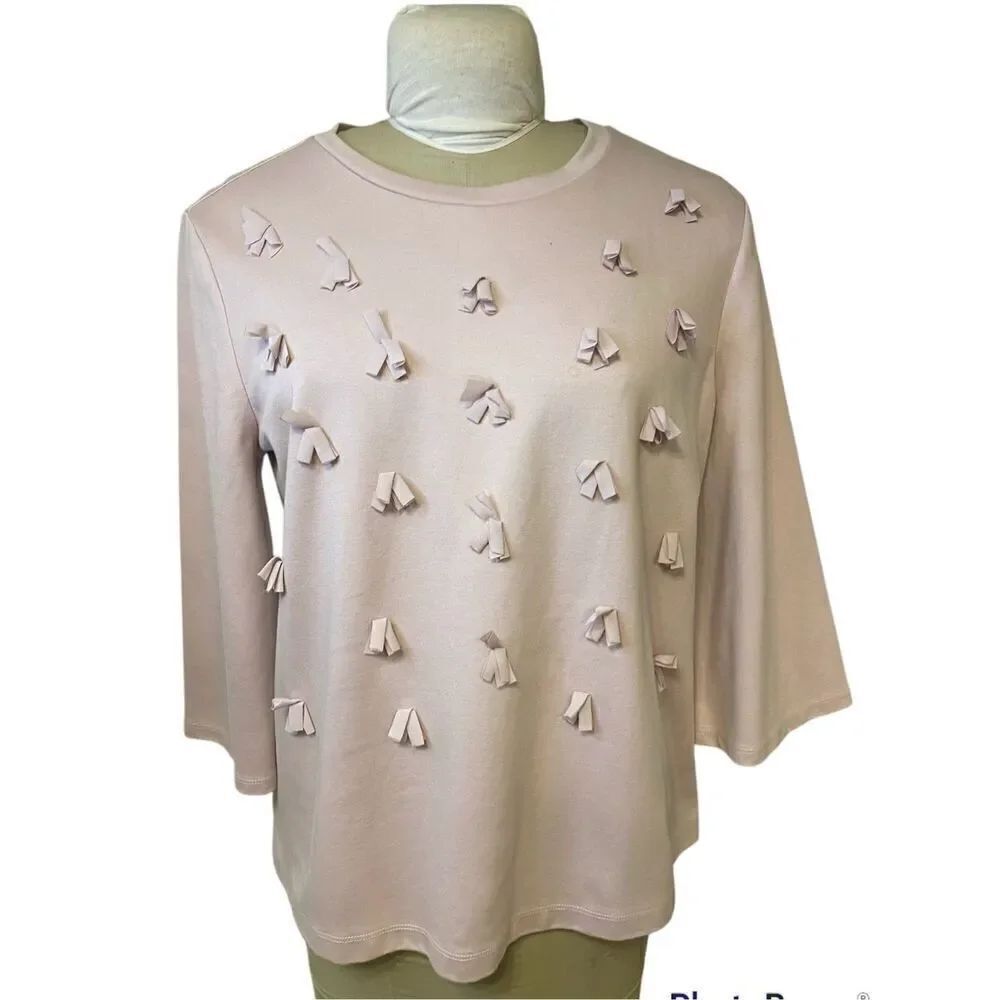 Ann Taylor Factory Embellished Top Toe Back 3/4 Sleeves Size L Pink Spring